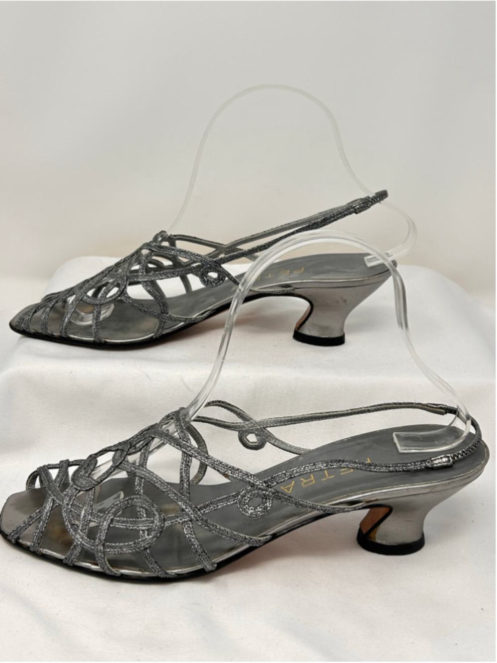 Petra Firenze Italy Metallic Silver Strappy Cage Slingback Sandals 10M
